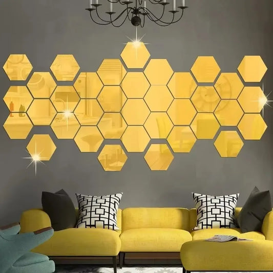 12Pcs Hexagon Golden Mirror