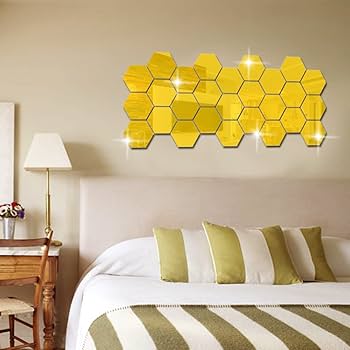 12Pcs Hexagon Golden Mirror