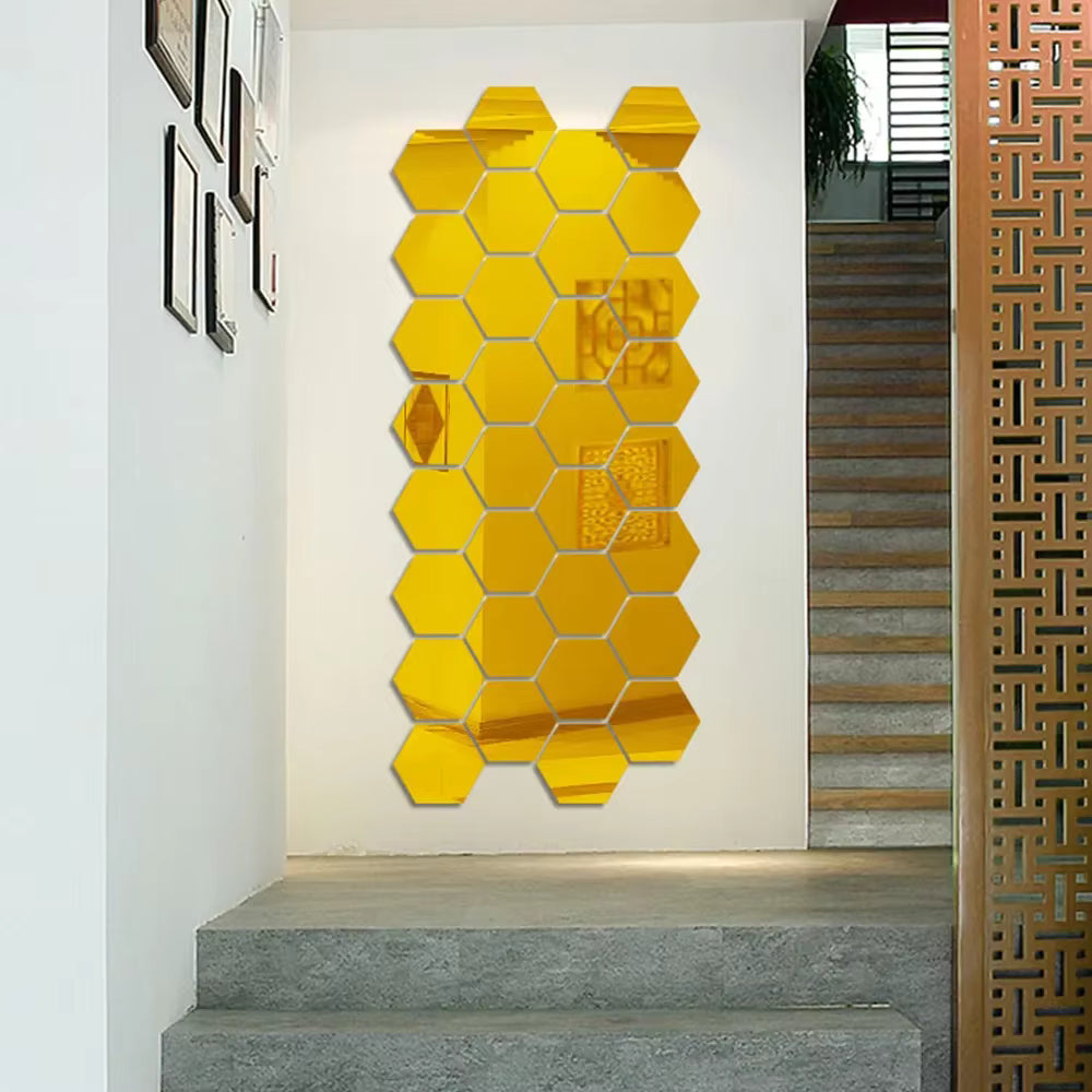 12Pcs Hexagon Golden Mirror