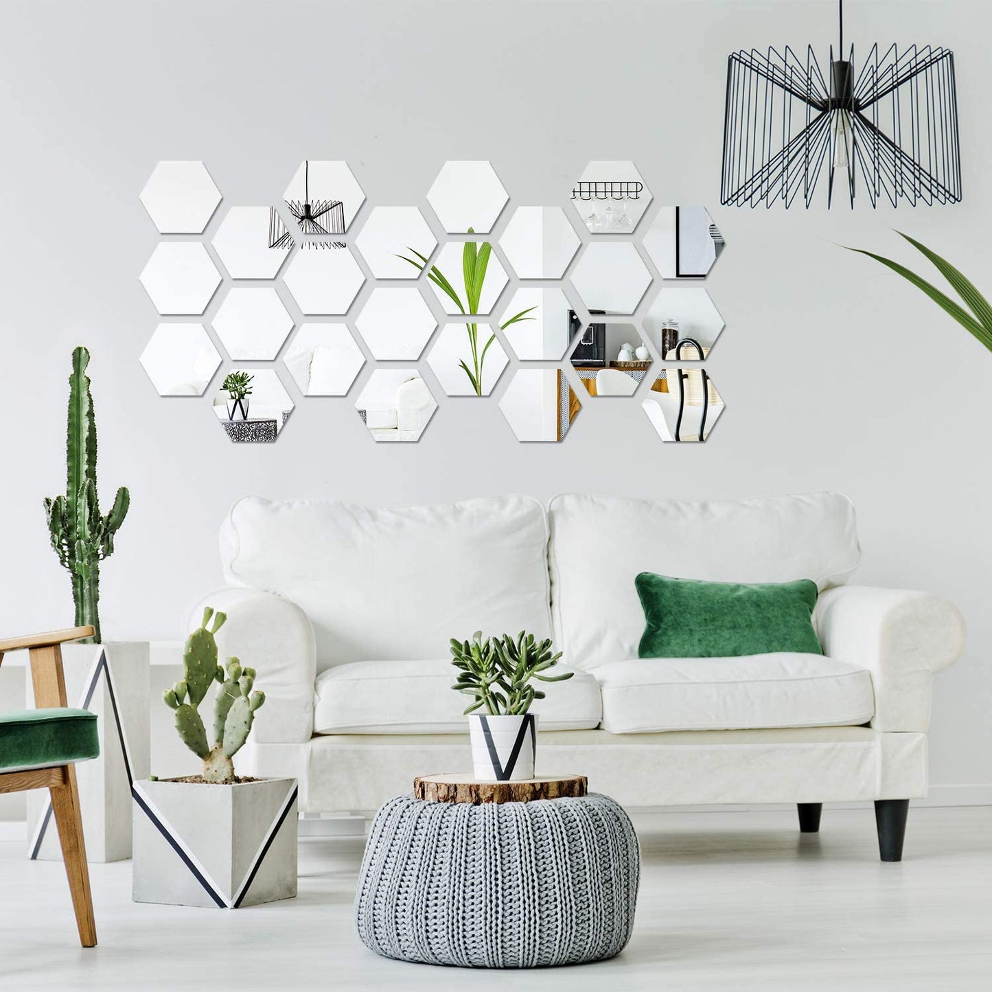 12Pcs Hexagon Silver Mirror