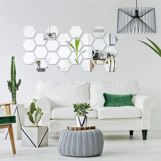 12Pcs Hexagon Silver Mirror