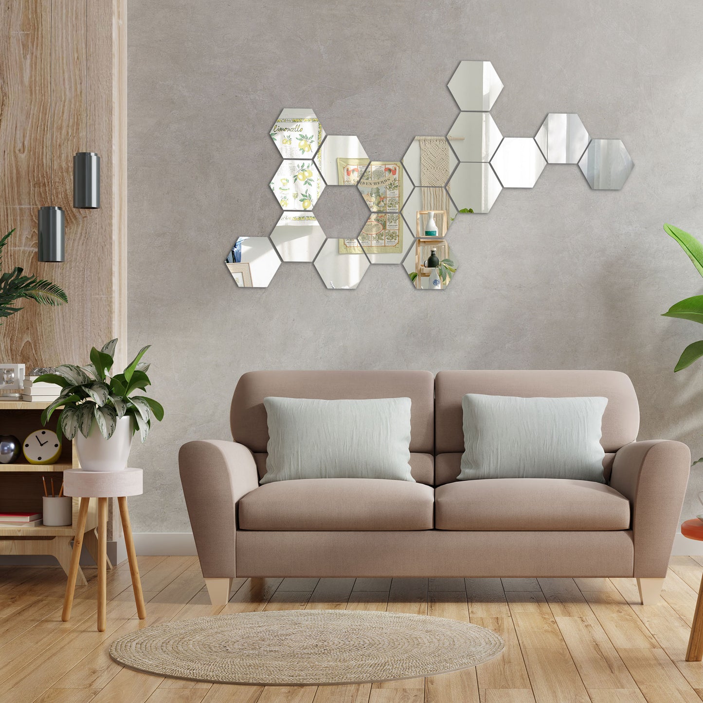 12Pcs Hexagon Silver Mirror