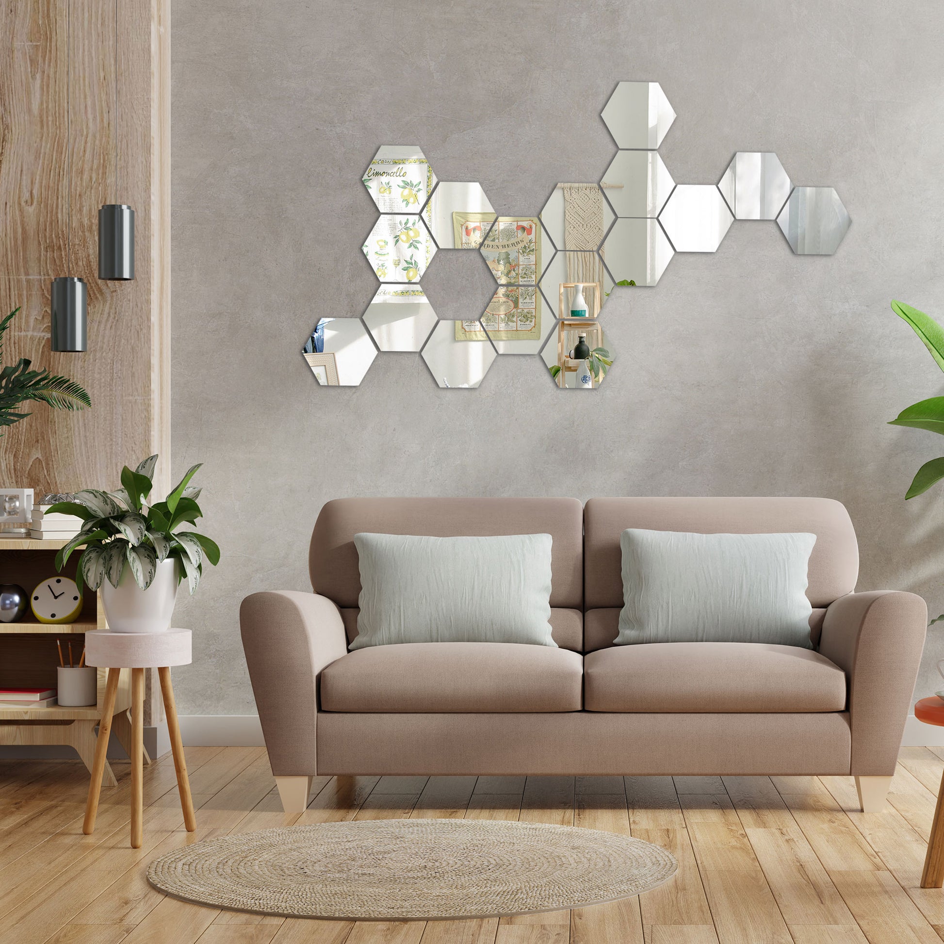 12Pcs Hexagon Silver Mirror