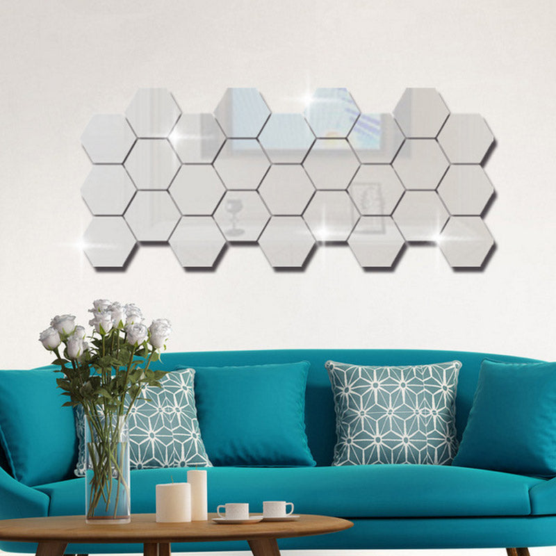 12Pcs Hexagon Silver Mirror