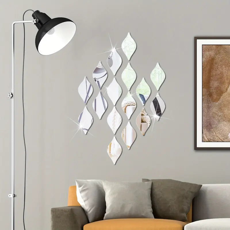 Acrylic Mirror Wall Decor – 12pcs Leaf Stickers