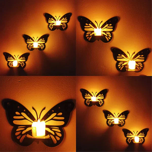 6Pcs Wooden Butterfly + 6Pcs LED Candles