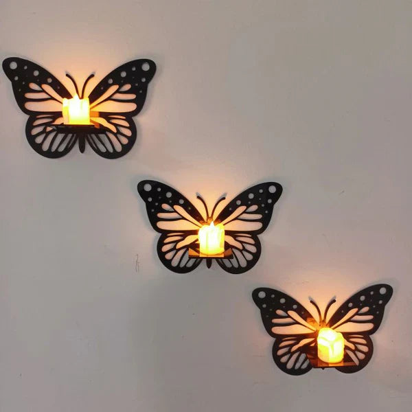 6Pcs Wooden Butterfly + 6Pcs LED Candles