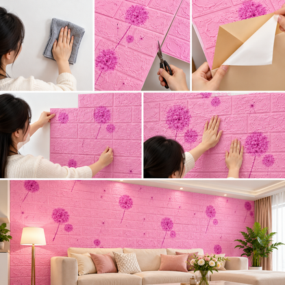 1. 3D Pink Brick Wallpaper – Decorative Wall Panel Sticker for Home
