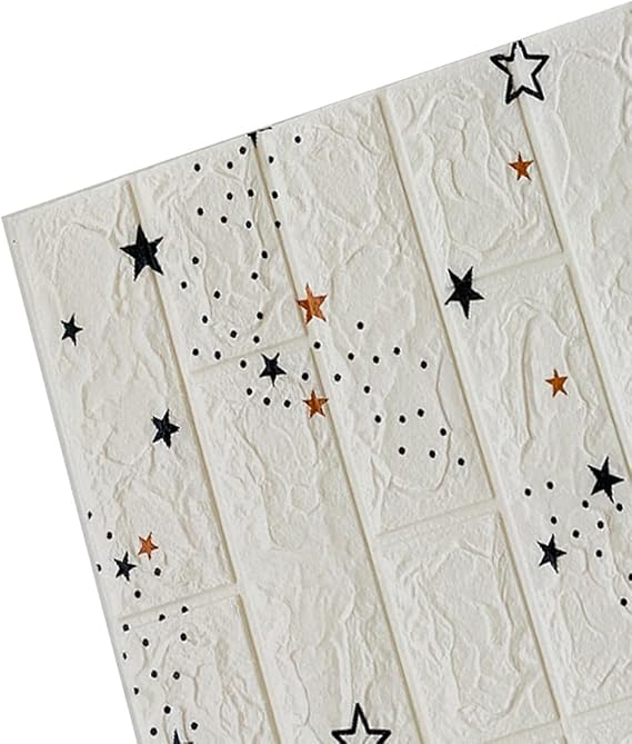 1. Star Pattern Peel-and-Stick Wallpaper – White Brick Wall Decor