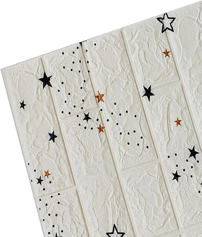 1. Star Pattern Peel-and-Stick Wallpaper – White Brick Wall Decor