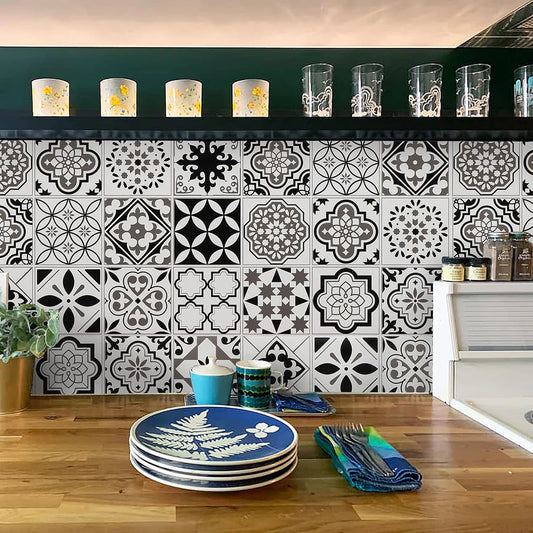 12 Pcs Black and White Wall Tile Decals