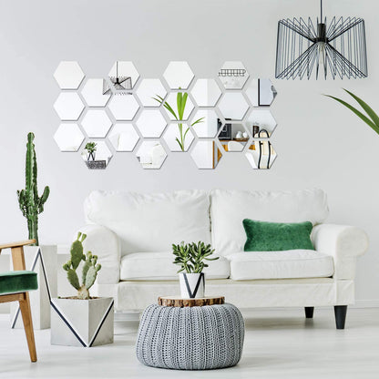 12Pcs Hexagon Silver Mirror