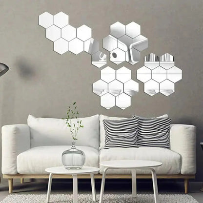 12Pcs Hexagon Silver Mirror