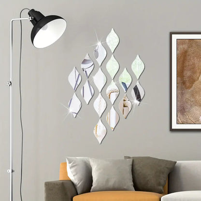 Acrylic Mirror Wall Decor – 12pcs Leaf Stickers