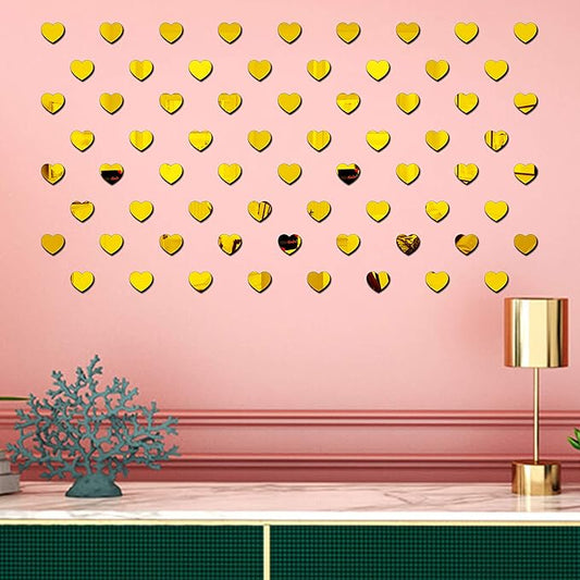 50Pcs Golden Heart Mirror Stickers