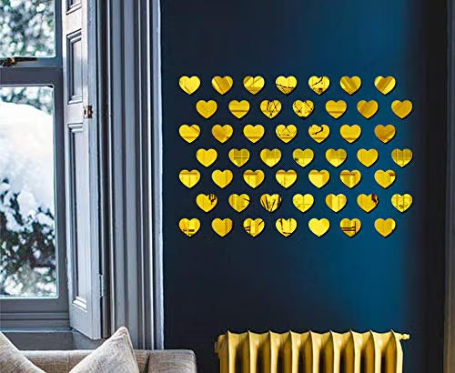 50Pcs Golden Heart Mirror Stickers