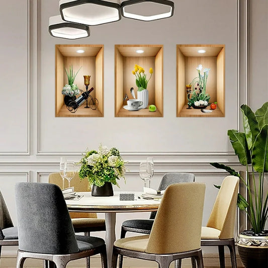 Carved Wooden Flower Stickers (3-Pack)