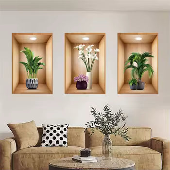 Carved Wooden Flower Stickers (3-Pack)