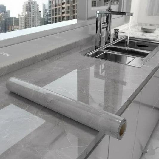 Elegant Grey Marble Texture Sheet – Waterproof PVC Self-Adhesive Home Décor Wrap