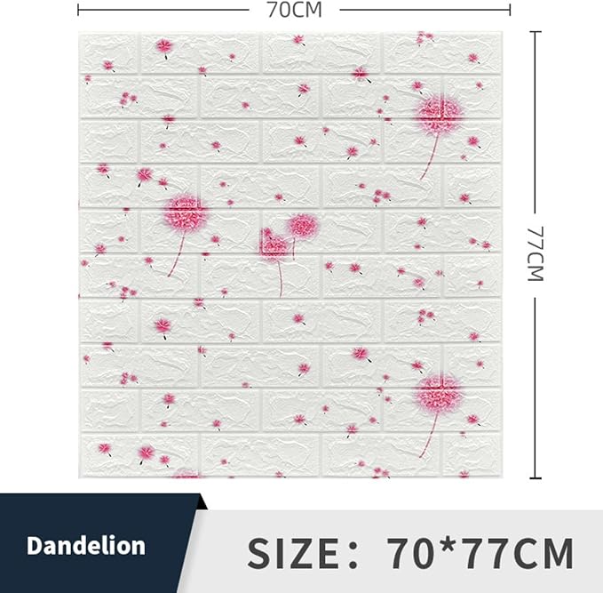 Pink Floral Peel-and-Stick Wallpaper – White Brick Effect Design