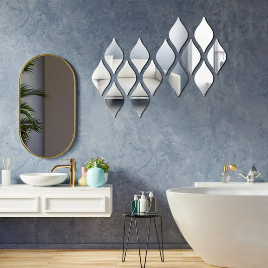 Acrylic Mirror Wall Decor – 12pcs Leaf Stickers
